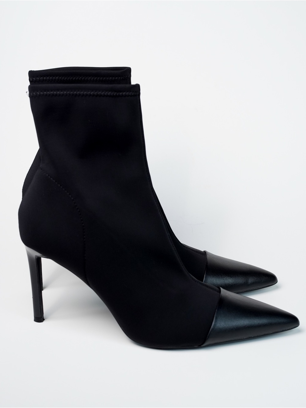 ZARA Black Stretch Sock Boots Pointed Toe Stiletto Heel US 11